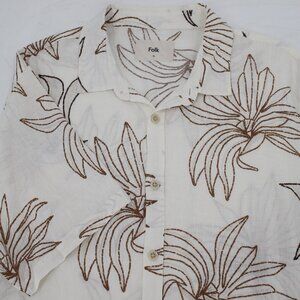 Folk White and Brown Casual Button Down Shirt